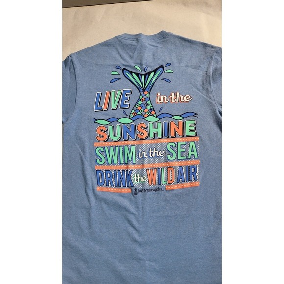 Love & Pineapples Graphic T-Shirt Mermaid Sunshine Sea Blue size S - Picture 4 of 6